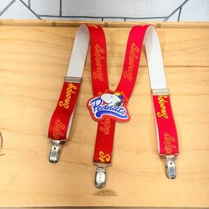 Vintage Peanuts Snoopy Red Suspenders Y-Back Adjustable Elastic Metal Clips